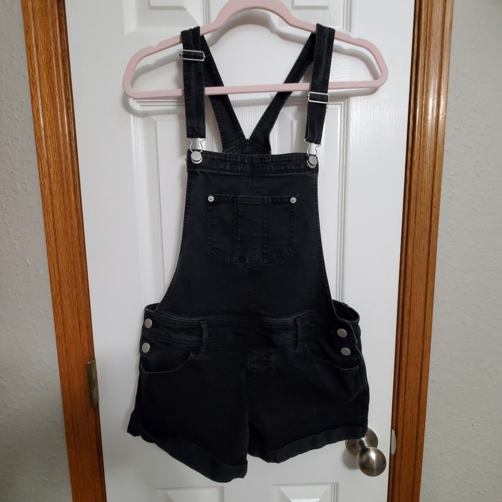 No Boundaries Black Denim Overall Shorts